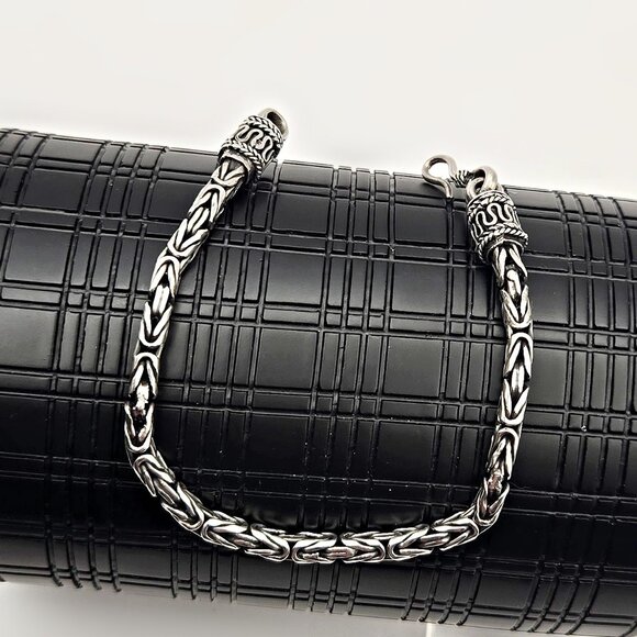 Vintage Sterling Silver Byzantine Chain Bracelet – 7" Heavy 20g Hook Clasp - Picture 2 of 5